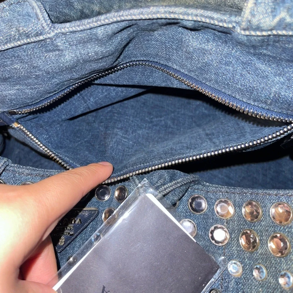 Prada Denim Blue Studded Tote Bag - Picture 15 of 16